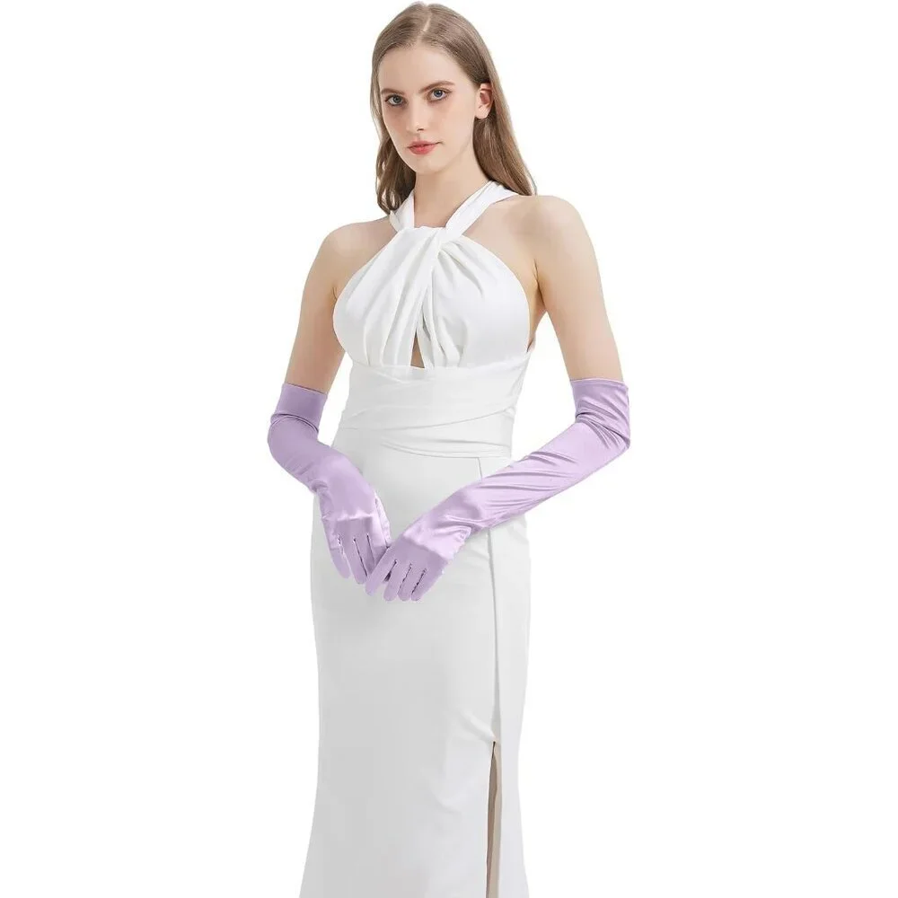 Women's Light Purple Imported Satin Elbow Length Halloween Cosplay Opera Gloves